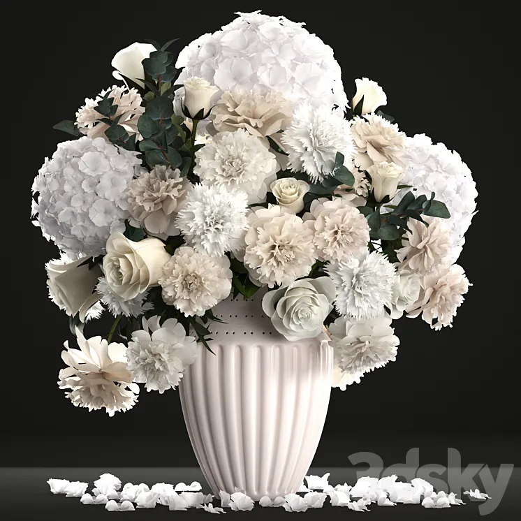 Bouquet of flowers 62. White hydrangea vase peonies eucalyptus carnation luxury decor table decoration 3DS Max
