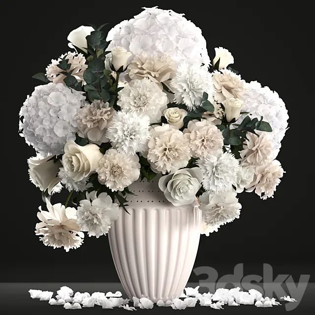 Bouquet of flowers 62. White hydrangea. vase. peonies. eucalyptus. carnation. luxury decor. table decoration 3DSMax File
