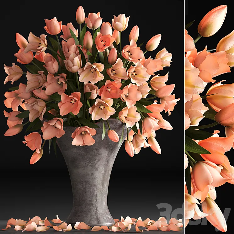 Bouquet of flowers 79. Tulips vase decor petals table decoration bouquet 3DS Max