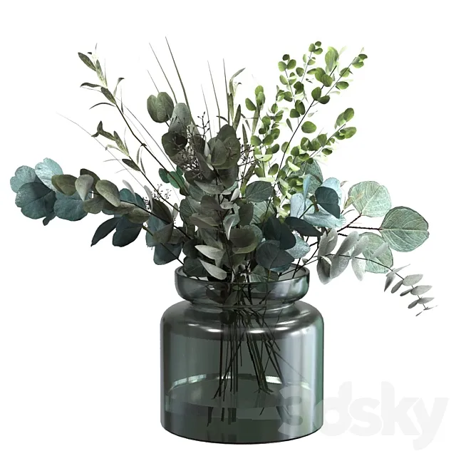 Bouquet of green eucalyptus olive and herbs 3ds Max