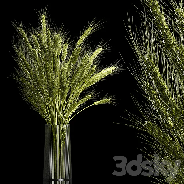 Bouquet of green flowers in a glass vase for decoration of wheat branches. spikelet. 265. 3DSMax File