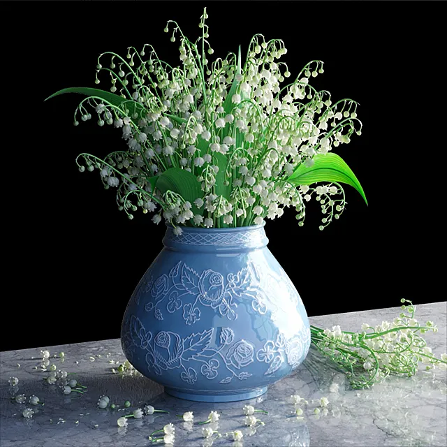 Bouquet of lilies of the valley in a vase 3DSMax File