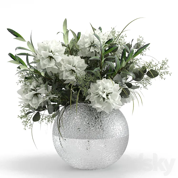 Bouquet of olive branches with flowers. 3DS Max