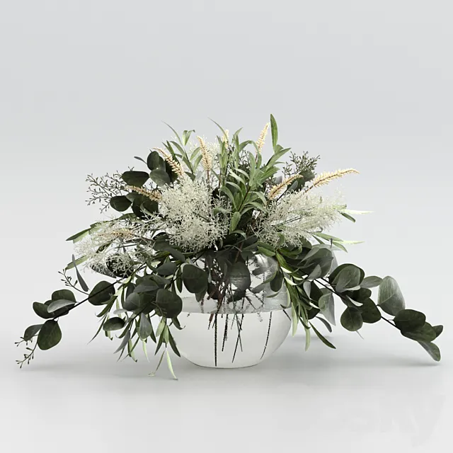 Bouquet of olives with eucalyptus and grass. 3ds Max