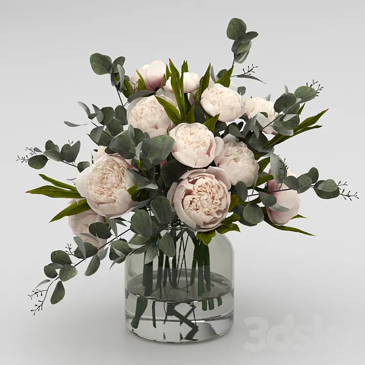 Bouquet of peonies with eucalyptus 3DS Max