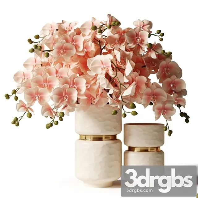 Bouquet of pink orchids in a modern beige vase