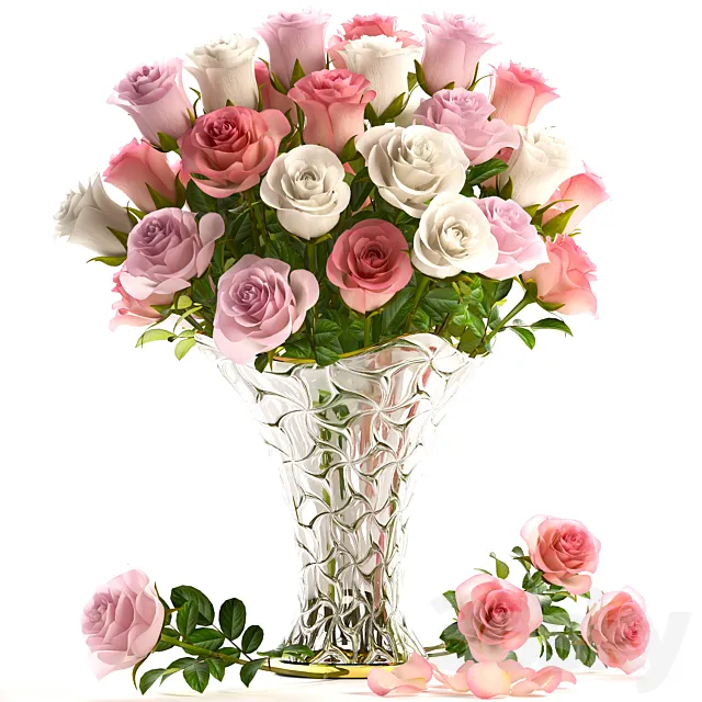 Bouquet of pink roses 18. Roses vase decor white classic vase 3ds Max