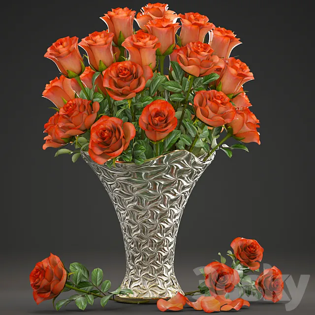 Bouquet of red flowers 14. Roses vase decor classic vase 3ds Max