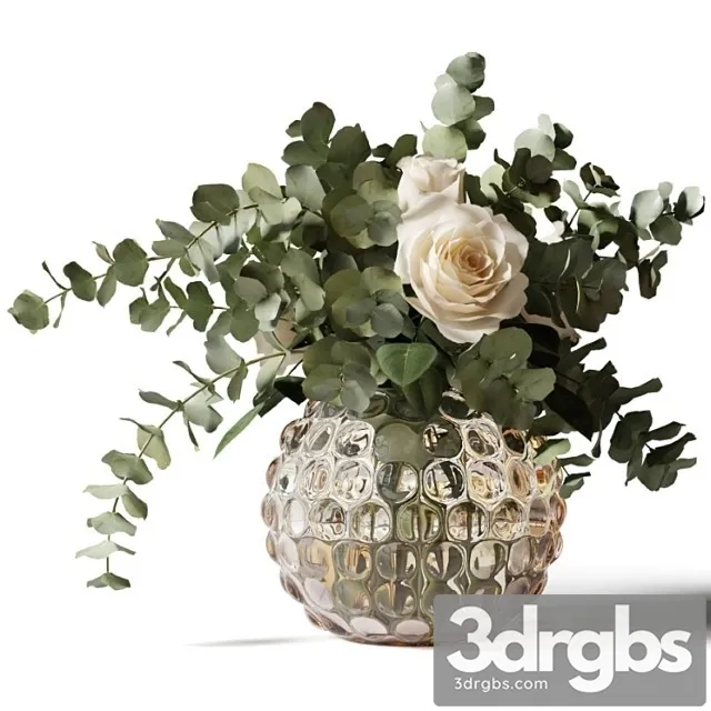 Bouquet Of Roses And Eucalyptus In A Pimply Glass Vase 3dsmax Download