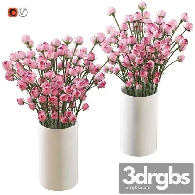 Bouquet of Small Pink Shrub Roses in a White Vase 3dsmax Download