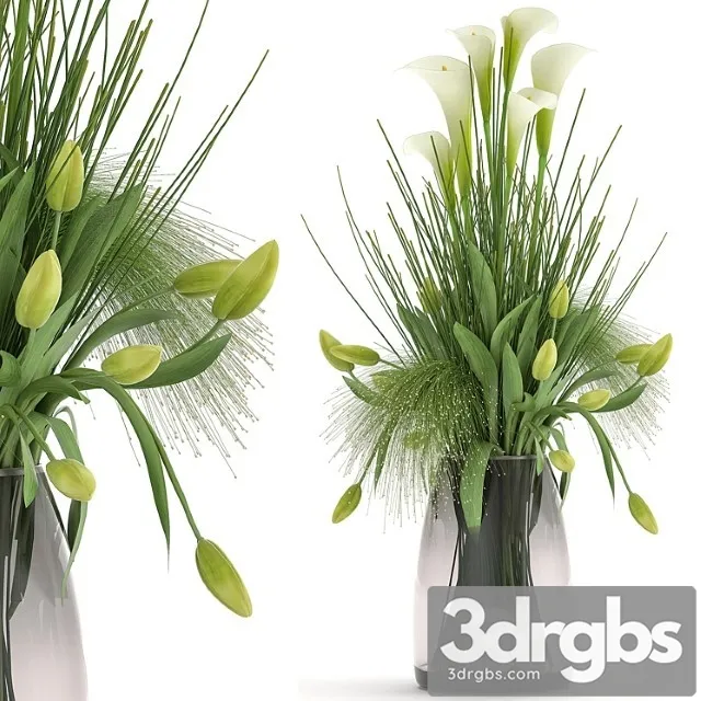 Bouquet of Spring Green Flowers in a Glass Vase With Tulip Calla 115 3dsmax Download