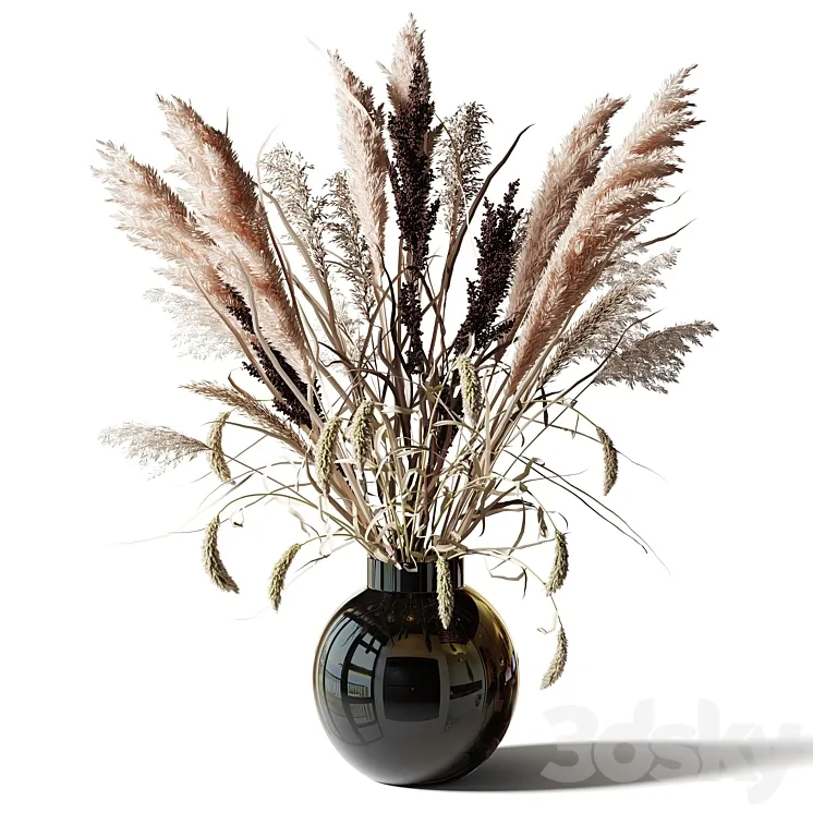 Bouquet of tall dry grass in a black vase 3DS Max