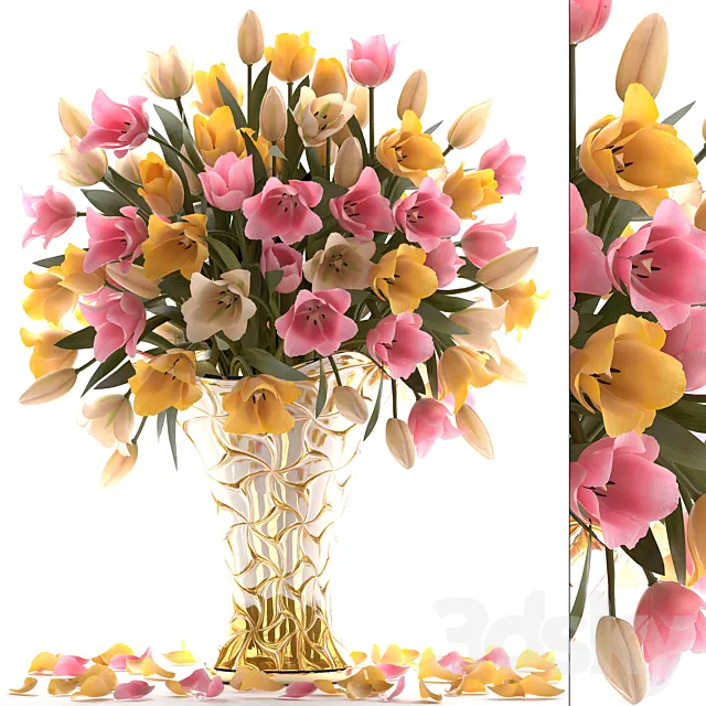 Bouquet of tulips 23. Tulips. yellow flowers. vase. decor 3DSMax File