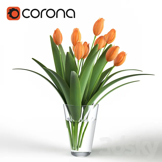 Bouquet of tulips in a glass vase 3ds Max