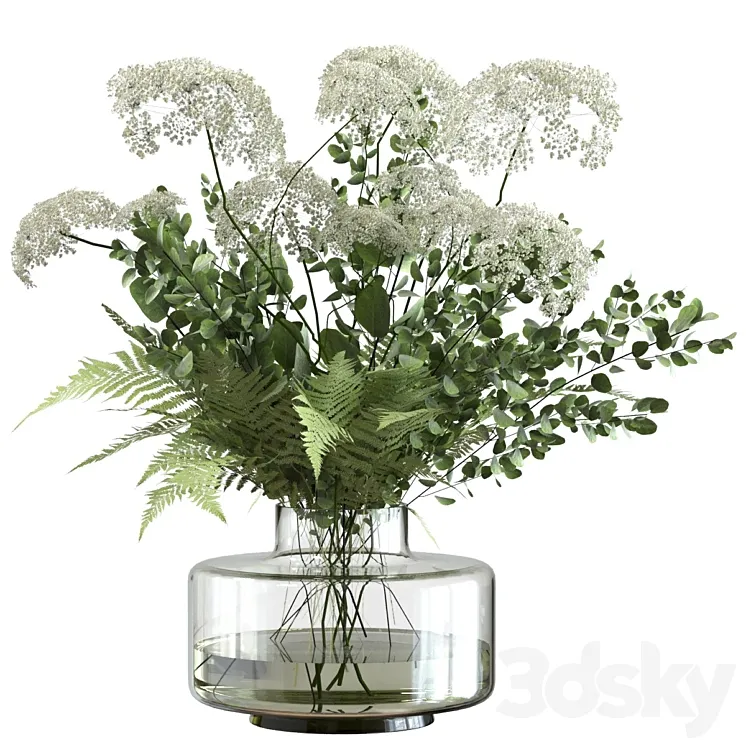 Bouquet of umbrella flowers with greenery and fern 3DS Max
