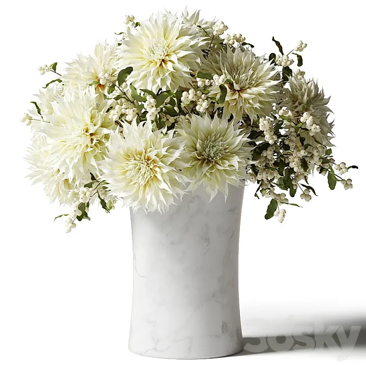 Bouquet of white chrysanthemums with snowberry twigs 3DS Max