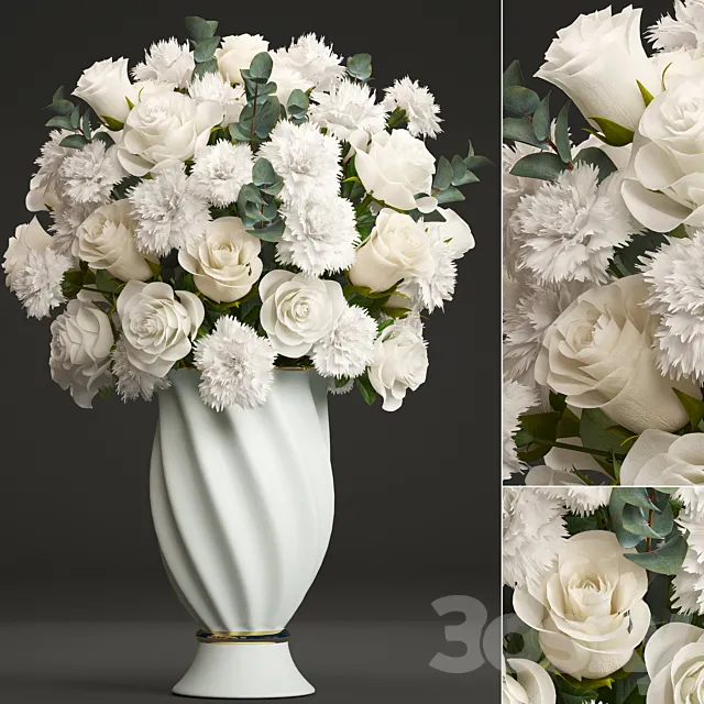 Bouquet of white flowers 35. Spring bouquet vase eucalyptus white rose carnation luxury decor classic vase 3DS Max Model