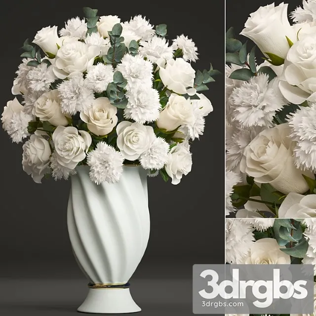 Bouquet of white flowers 35. spring bouquet, vase, eucalyptus, white rose, carnation, luxury decor, classic vase