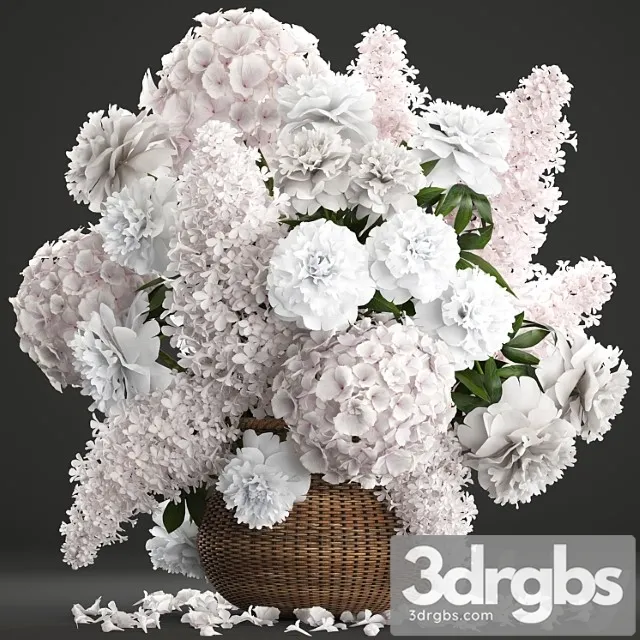 Bouquet of white flowers 82. flowers, hydrangea, basket, peonies, lilac, eco design, natural decor, table decoration