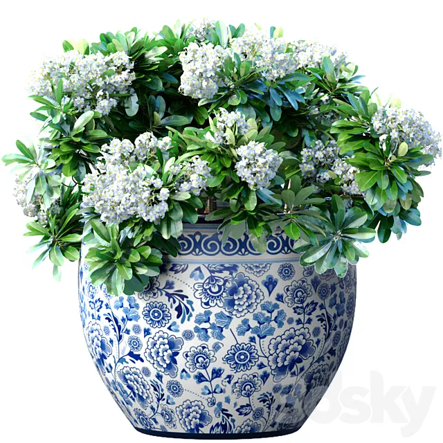 Bouquet of white flowers in a potted vase for decoration 3ds Max