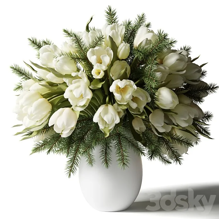 Bouquet of white tulips in a white vase 3DS Max