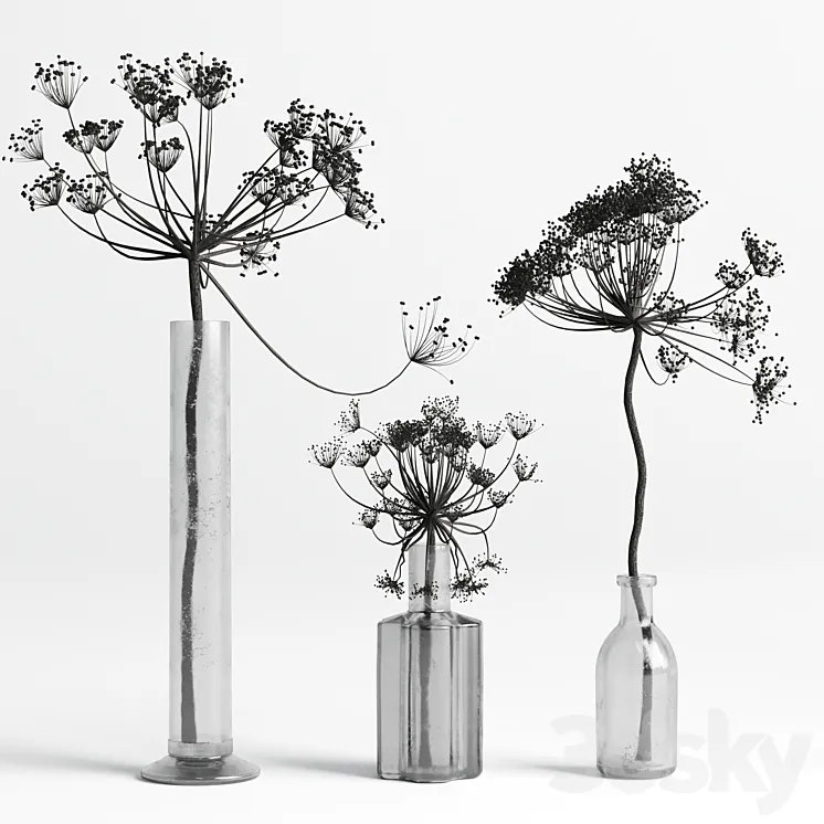 Bouquet Set 01 Vase Glass Dry Hogweed 3DS Max
