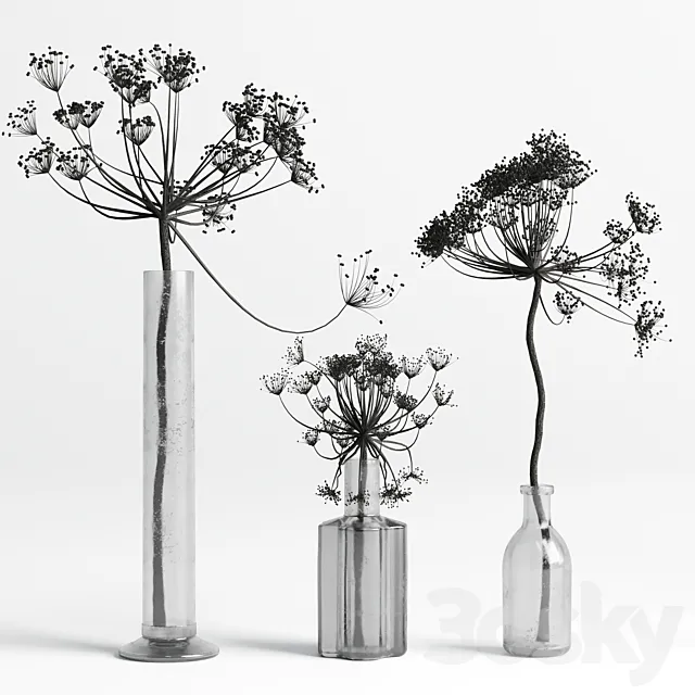 Bouquet Set 01 Vase Glass Dry Hogweed 3dsMax Model