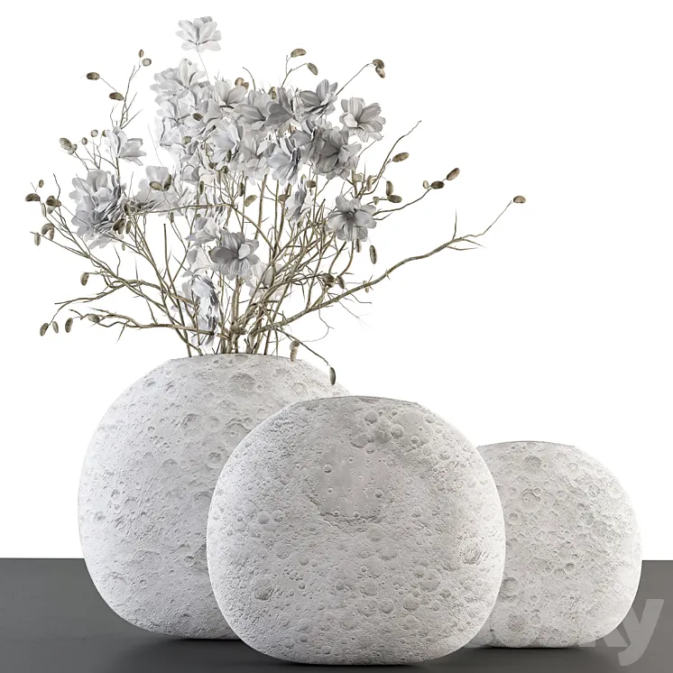 Bouquet – white Flower in Circular lunar vase 88 3DS Max Model