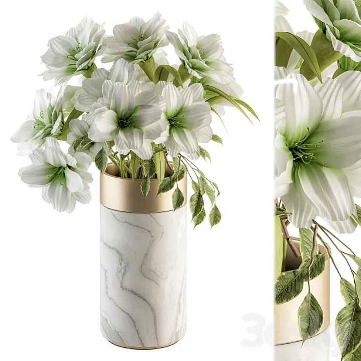 Bouquet – White Flower in Stone vase 53 3DS Max