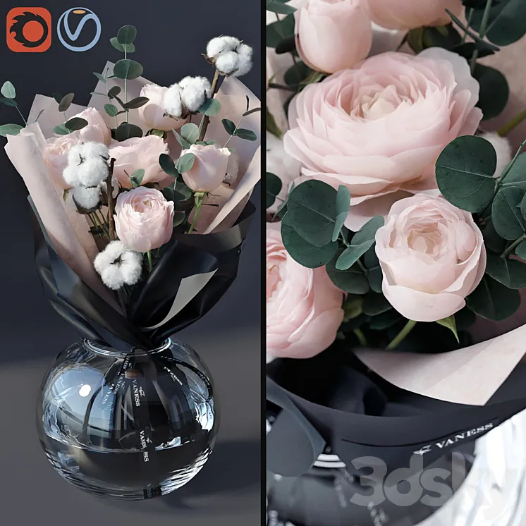 Bouquet with cotton 3DS Max