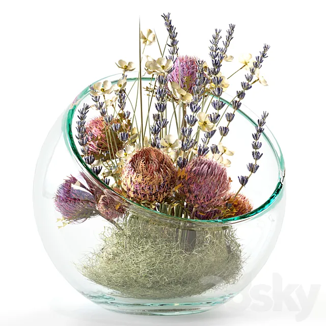 Bouquet with dry protea lavender and white flowers 3DS Max Model