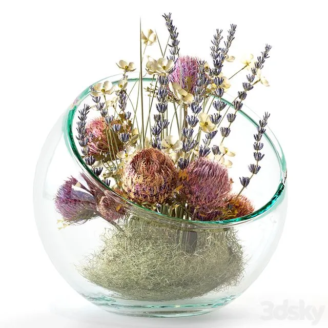 Bouquet with dry protea lavender and white flowers 3dsMax Model