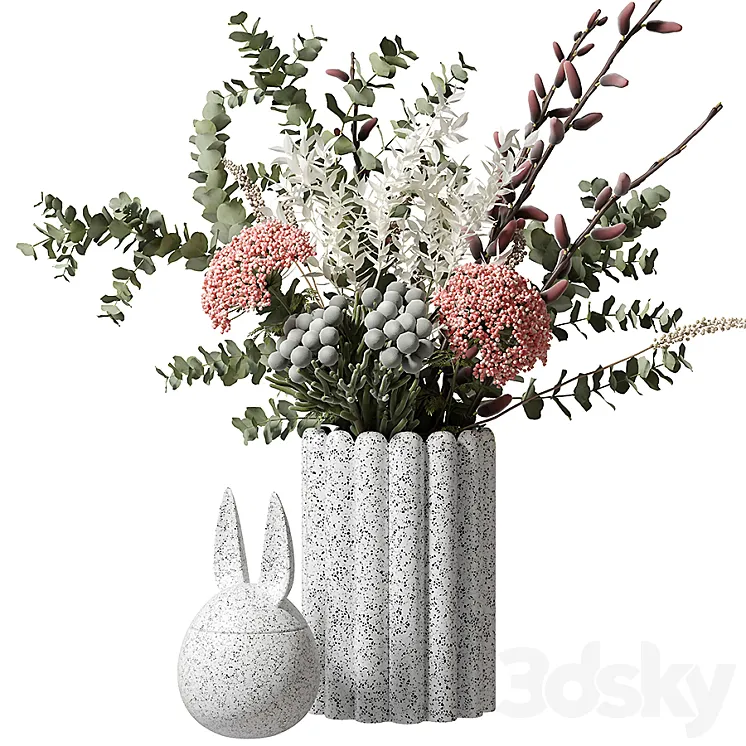 Bouquet with eucalyptus and flowers in a white vase 3DS Max