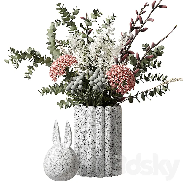 Bouquet with eucalyptus and flowers in a white vase 3DSMax File