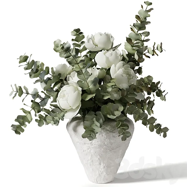 Bouquet with eucalyptus and peonies in a white clay vase 3dsMax Model