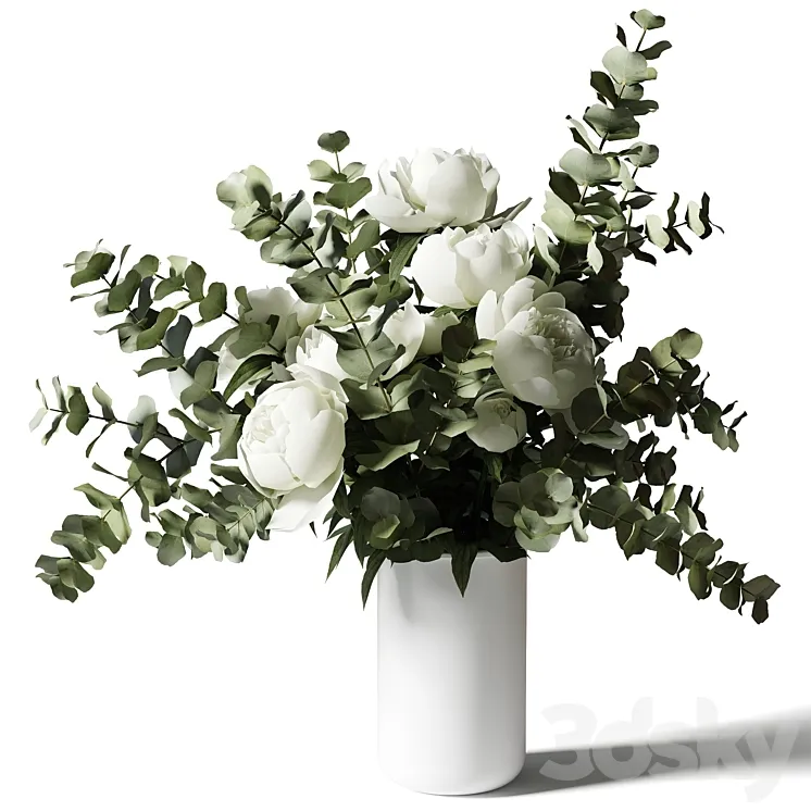 Bouquet with eucalyptus and peonies in a white vase 3DS Max