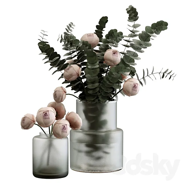 Bouquet with eucalyptus and peony roses 3dsMax Model