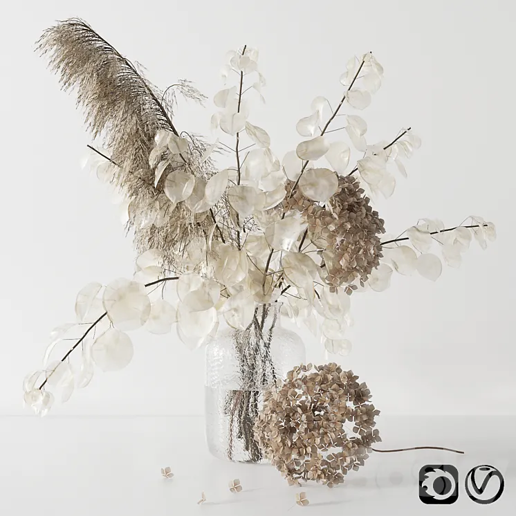 Bouquet with lunaria pampas grass and hydragea 3DS Max