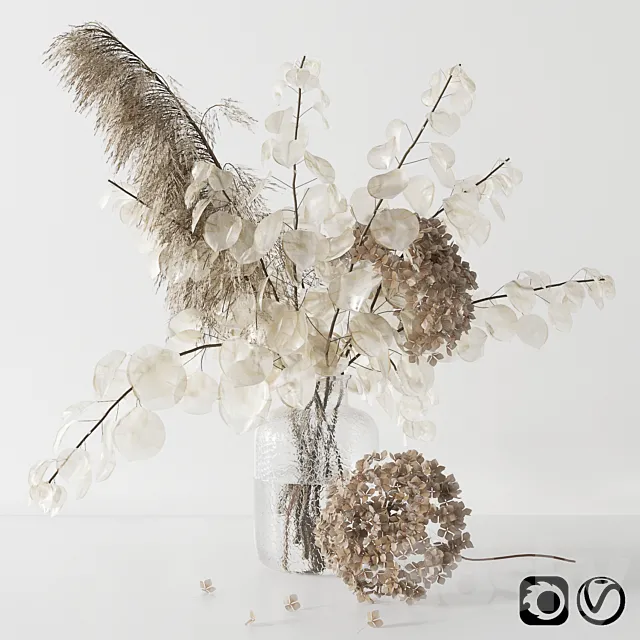 Bouquet with lunaria. pampas grass and hydragea 3DSMax File