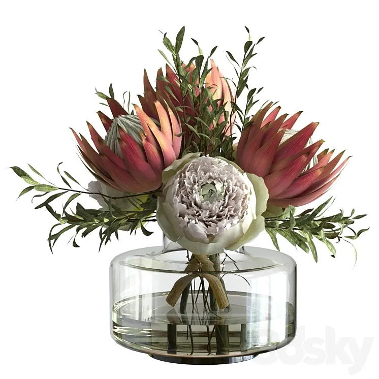 Bouquet with peonies and proteas 3DS Max