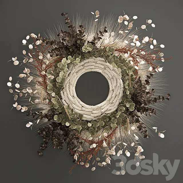 Bouquet wreath wall decor made of wheat. dried flower. Lunnik. 220. 3DSMax File