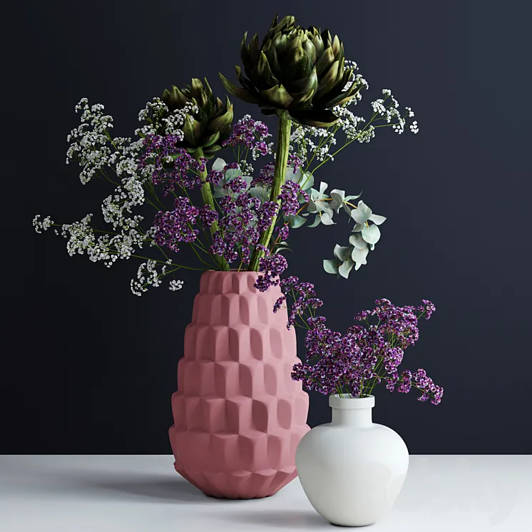 Bouquets in pink and white vases 3DS Max
