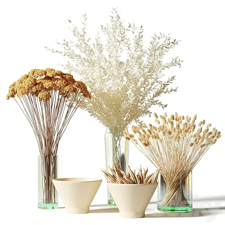 Bouquets of dried flowers in glass vases – set 2 3DS Max