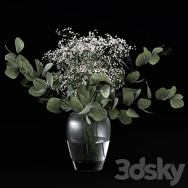 Bouquets of eucalyptus with flowers and grass 3DSMax File