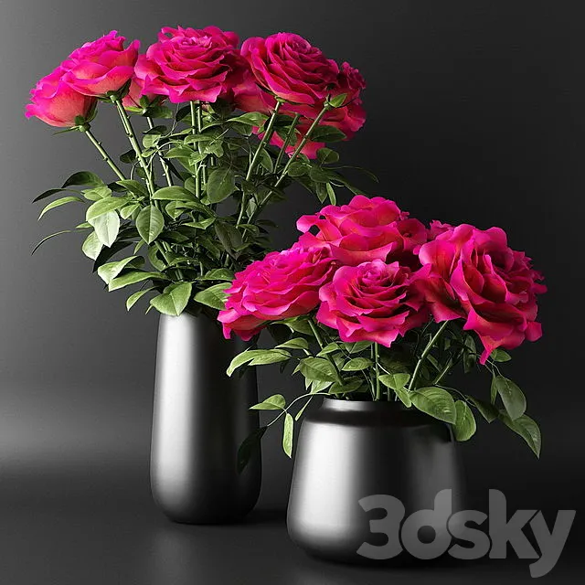 Bouquets of red roses in black vases | Bouquets of red roses in black vases 3DSMax File
