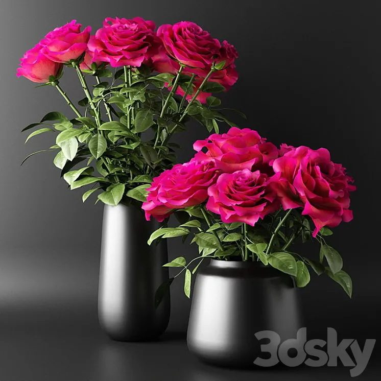 Bouquets of red roses in black vases | Bouquets of red roses in black vases 3DS Max Model