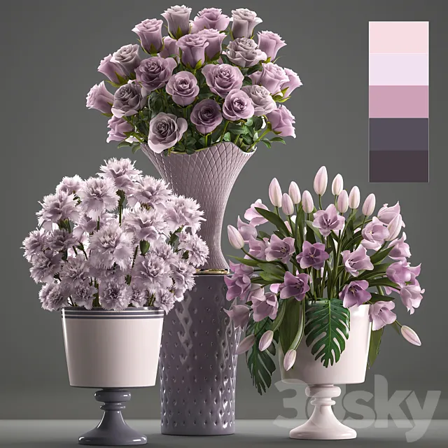 Bouquets set 59. flower bouquet tulip rose vase carnation decor 3DS Max Model