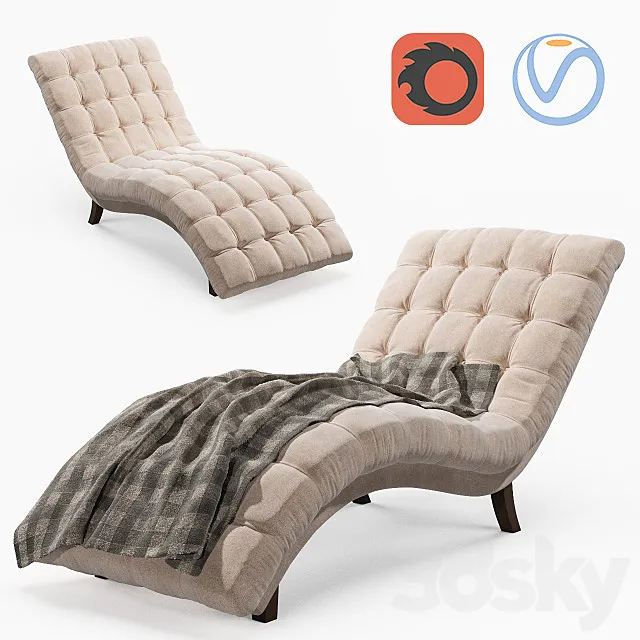 Bowery Hill Fabric Upholstered Chaise Lounge in Sandstone 3DSMax File