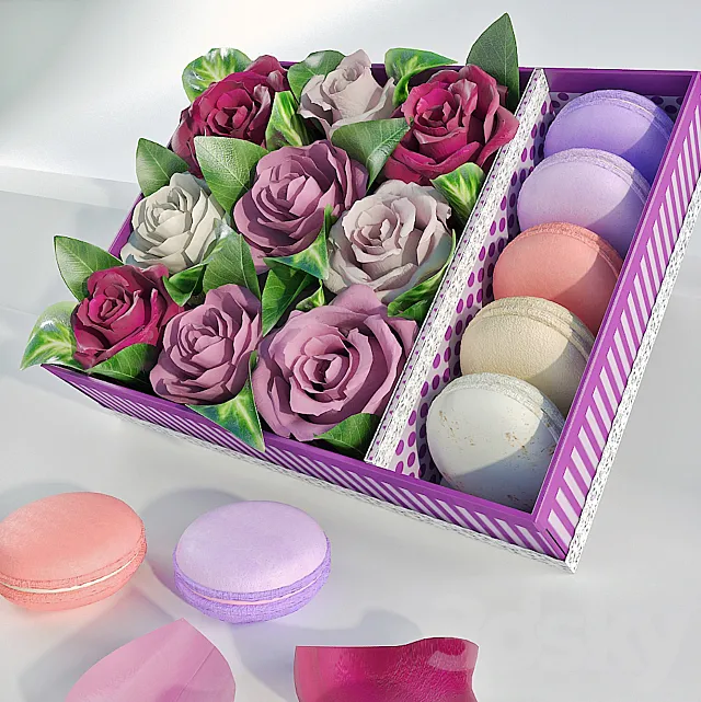 Box with roses and makarons 3DS Max Model