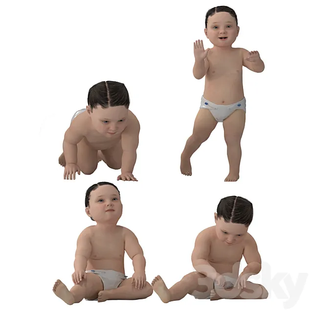 Boy Baby in 4 Poses 3ds Max